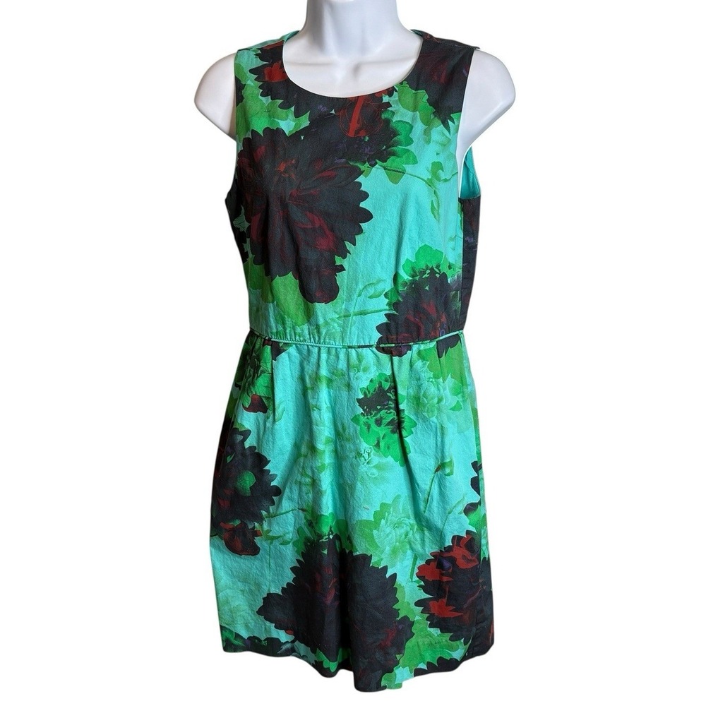 J. CREW Womens Teal Green Floral Sleeveless Cotton Dress Sz 2 Preppy Mod Casual